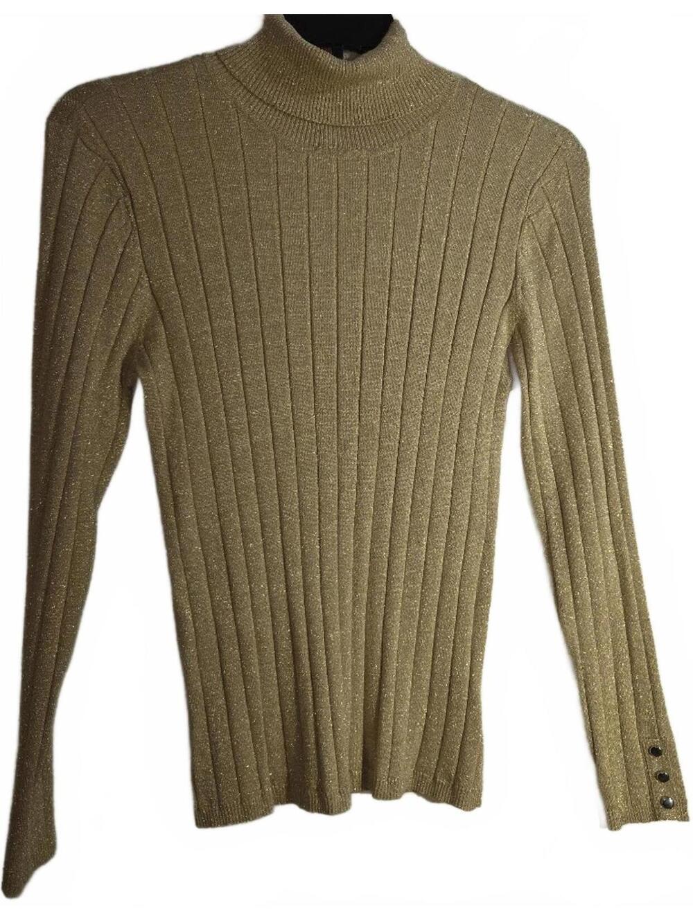 Style & Co. Gold Ribbed Turtleneck Sweater with Button Cuffs Size XL